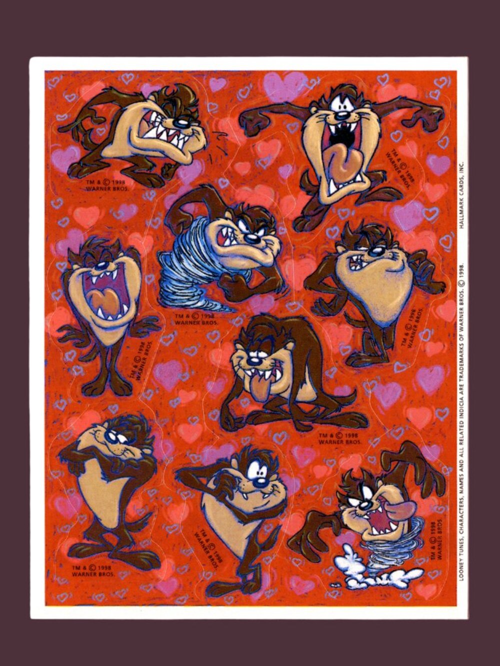 Hallmark Vintage 1998 Looney Tunes Taz Sticker Sheet Craft & Collecting
